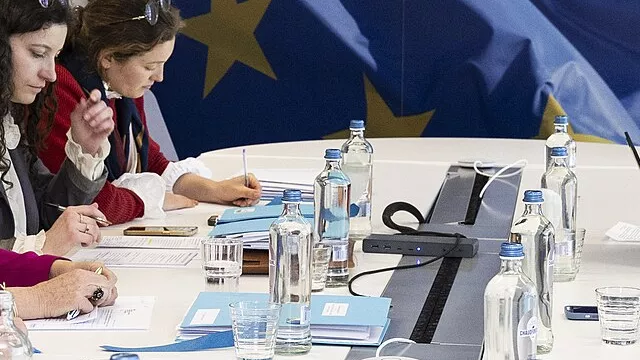 Representative image: General view of the meeting with Anne Le Hénanff, 3rd on the left, and Henna Virkkunen, 2nd on the right