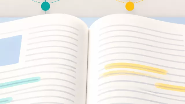 An open reading book with highlighted passages, a timer, study stationery, and a visual path from preview to evidence to answers.