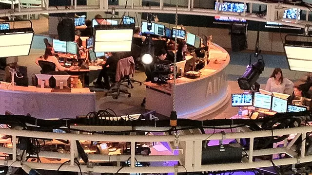 Representative image: Photo from balcony overlooking main television studio from behind presenter's desk in the Doha headquarters.
