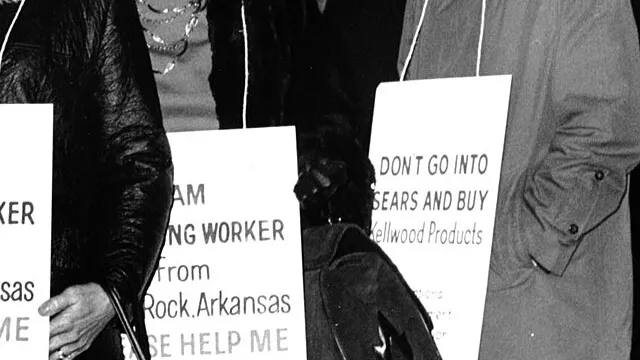 Representative image: Title: African American and Hispanic American workers on strike against Kellwood, wearing placards that encourage support for better wages Date: Unknown. Probably from the 1966-1967 ILGWU Kellwood strike (http://www.labo