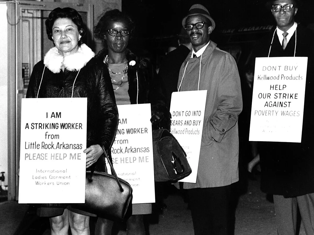 Representative image: Title: African American and Hispanic American workers on strike against Kellwood, wearing placards that encourage support for better wages Date: Unknown. Probably from the 1966-1967 ILGWU Kellwood strike (http://www.labo