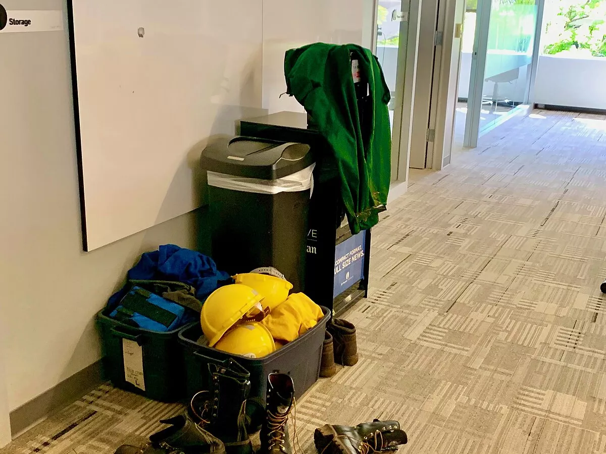 Representative image: Go-bins in The Oregonian newsroom are filled with boots, hardhats, gear, and jackets for reporters covering wildfires at a moment's notice.