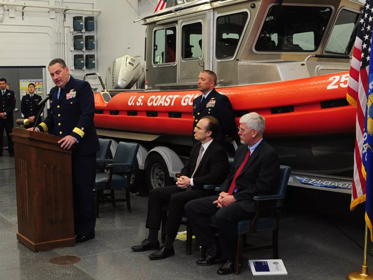 Representative image: MILWAUKEE -- Rear Adm. Michael Parks, commander of the 9th Coast Guard District, delivers the keynote address during a ceremony marking Coast Guard Sector Lake Michigan'??s acceptance of Rescue 21, the Coast Guard'??s ne
