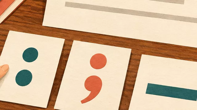 An editor arranges punctuation symbols beside a notice.