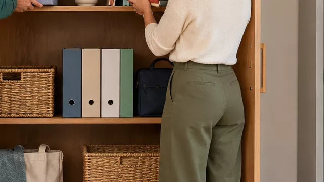 Two tutors share a large cupboard while a third stands beside a separate locker.