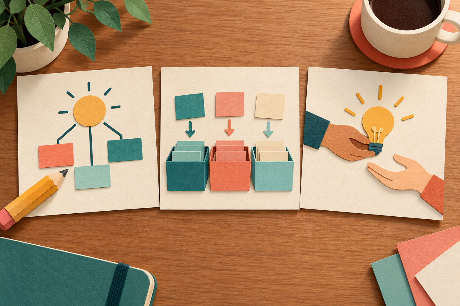 Three activity cards form a balanced sequence.