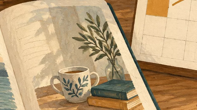 A diary and calendar illustrate a plan viewed from an earlier day.